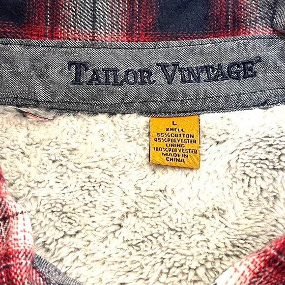 TAILOR VINTAGE PLAID FLANNEL SHIRT JACKET LINED WITH PLUSH SHERPA RED COLOR SZ L - Picture 5 of 13